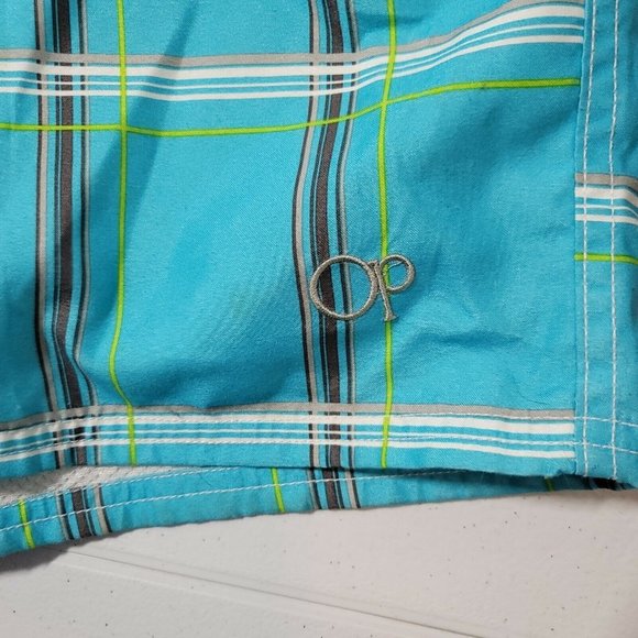 Ocean Pacific O.P. Men's Teal Multi-Color Plaid Board Shorts Size Med Surf Beach - Picture 4 of 6